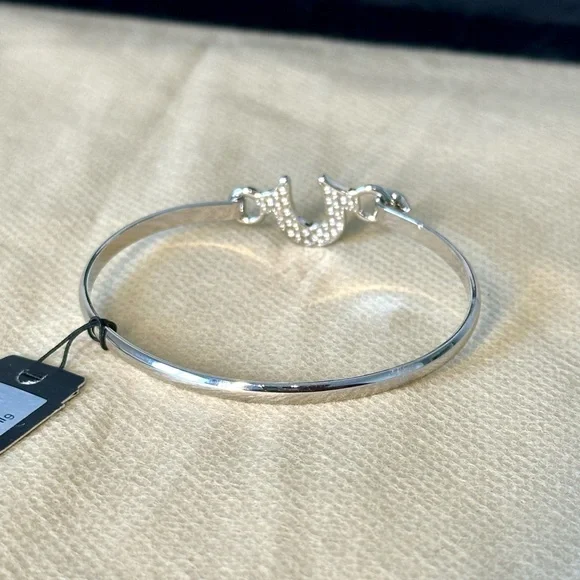 True Religion Sleek Silver U logo Bangle Bracelet - Picture 5 of 7